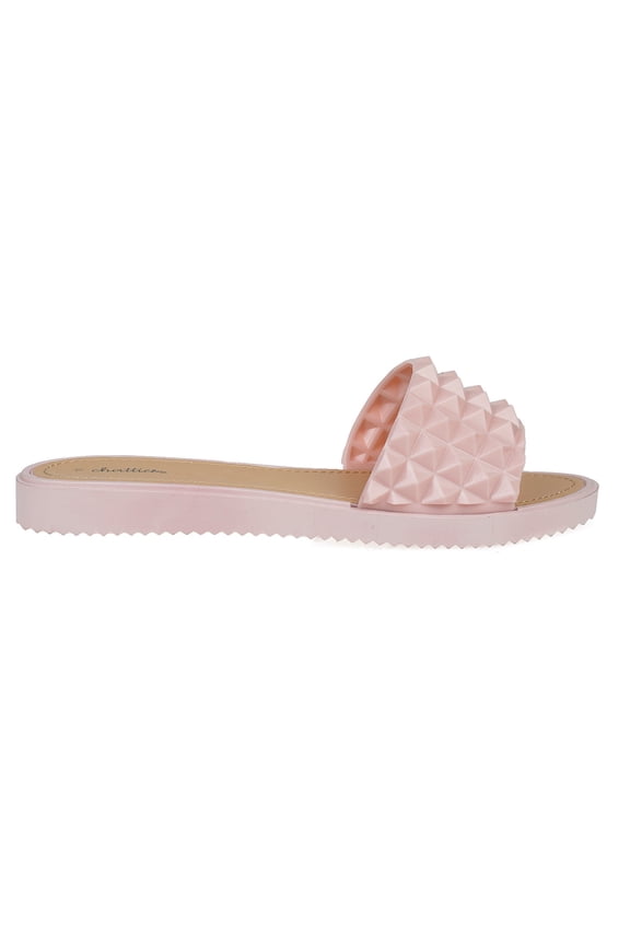 Casual Studded Flat Slide Sandals, Blush (Women's)