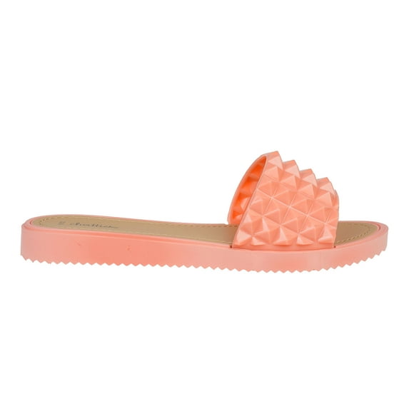 Chatties Casual Studded Flat Slide Sandals, Coral (Women's)