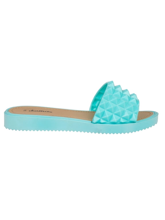 Casual Studded Flat Slide Sandals, Mint (Women's)
