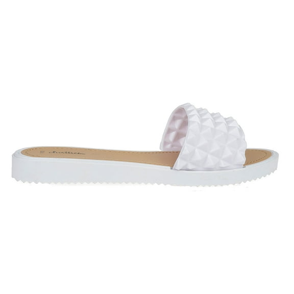 Chatties Casual Studded Flat Slide Sandals, White (Women's)