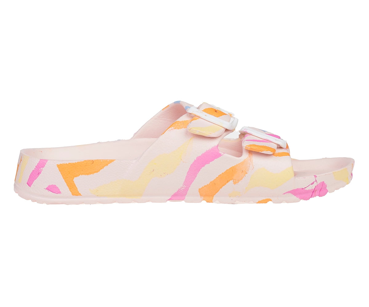 Colorful Striped Double Strap Slide Sandals - White Sole Terry Slip-On Leather Sandal in Colorful Prints– Dromedaris  main image 4