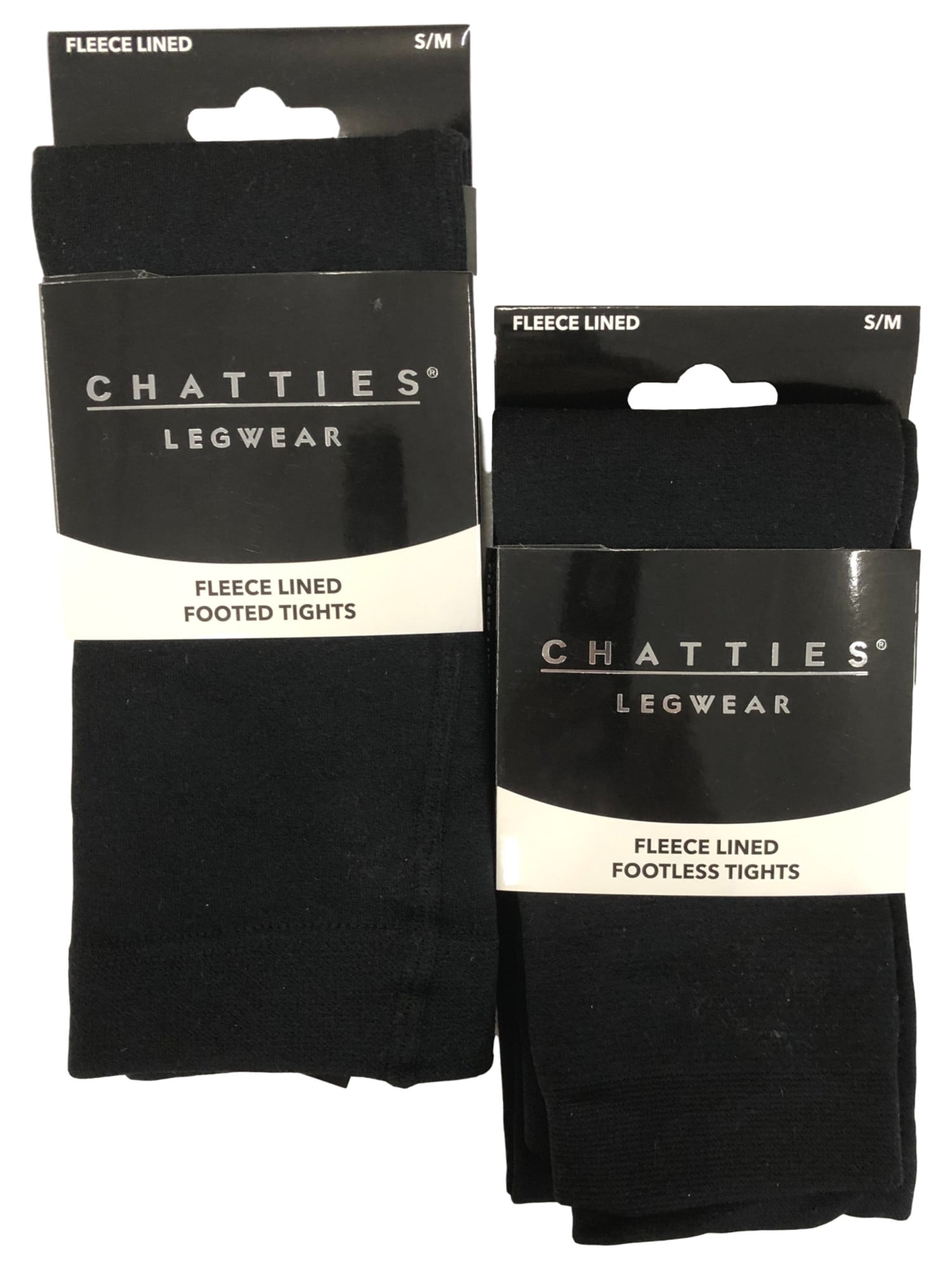 Chatties Legwear Womens 2 Pair Black Fleece Lined Footless Tights Leggings  S/M 