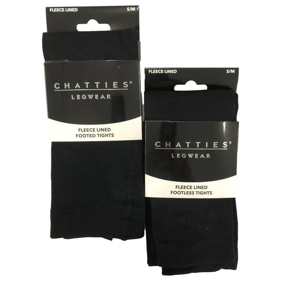 Chatties Legwear Womens 2 Pair Black Fleece Lined Footless Tights Leggings S/M