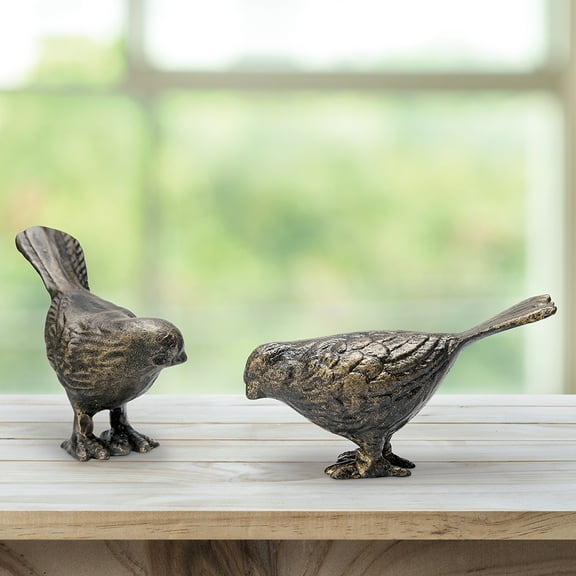 Chatty Bird Pair Sculpture Bronze Finish Metal Figurine Birds