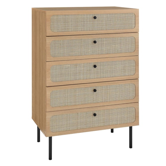 Chaucer 5-Drawer Chest: Elegant, Rattan Detailing, Ample Storage, Durable Construction