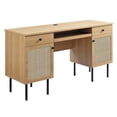thumbnail image 1 of Chaucer Office Desk with Rattan Weaving and Adjustable Shelves, 1 of 3