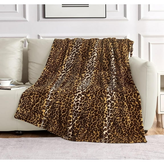 ChaudHug  Leopard Print Blanket Fleece Throw for Bed Sofa Travel and Camping, Super Soft Cozy Fluffy Plush Cheetah Print Blanket for All Seasons