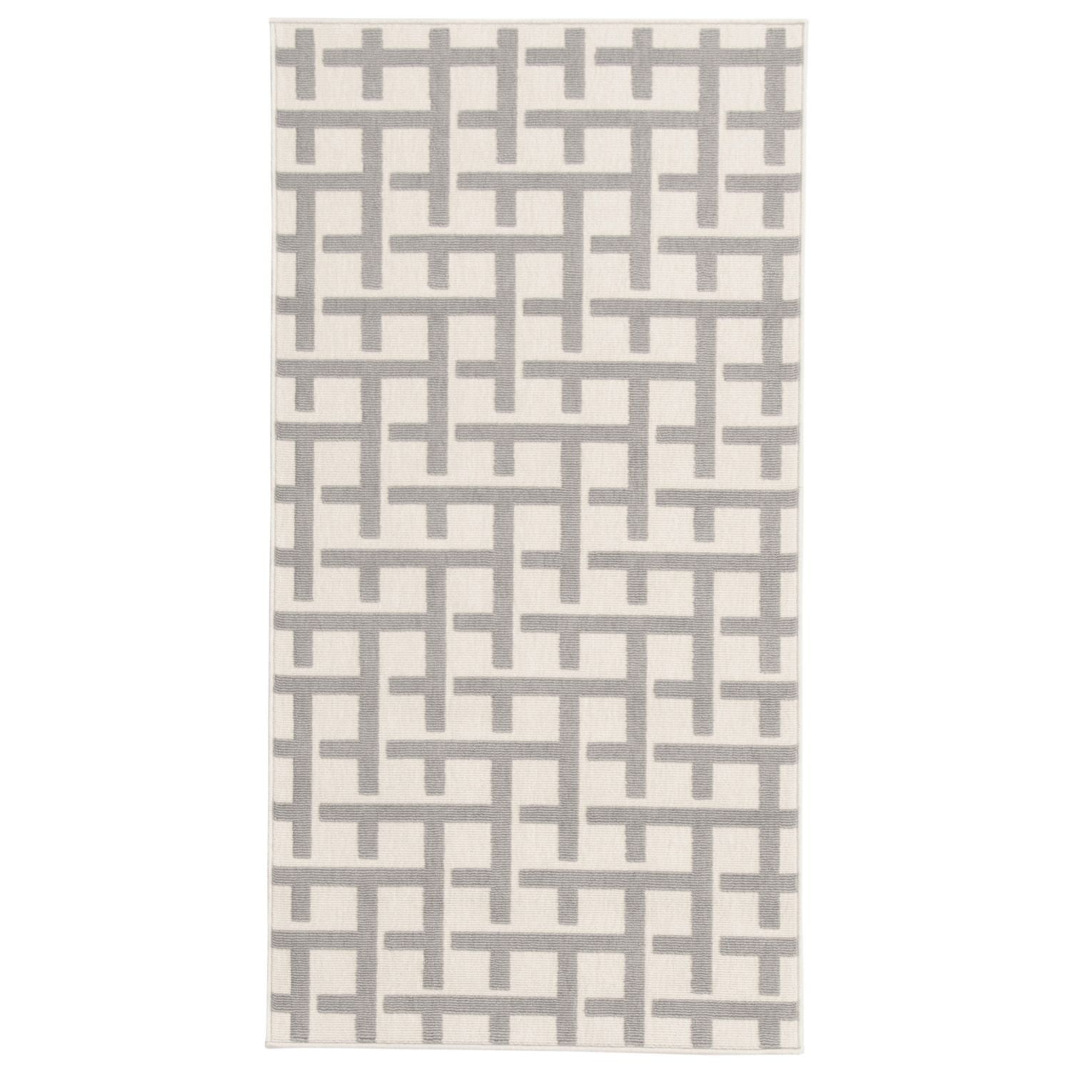 Villa Collection 2.5' x 5' Geometric Checkered Outdoor Rug in Gray and Cream