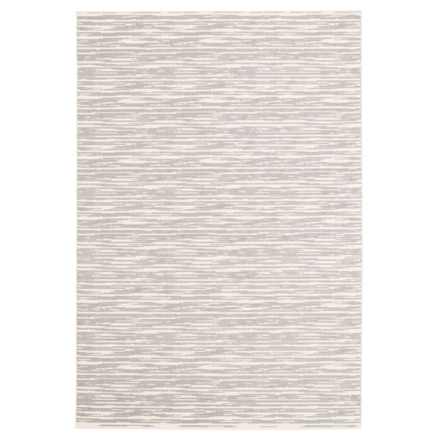 Gray and Cream Rectangular Striped Outdoor Rug