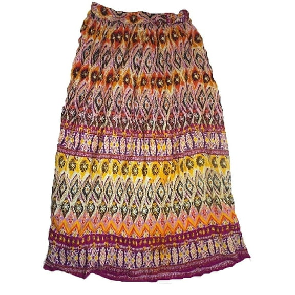 Chaudry Women's Long Length Pull-On Skirt-Boho, Peasant,Gypsy (Medium, Pink Multi)