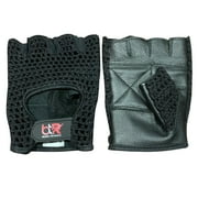 Chauffeur Driving Gloves Mesh Net Fingerless Cowhide Leather Palm Cotton Crochet Back Cycling, Wheelchair Gloves Black-M