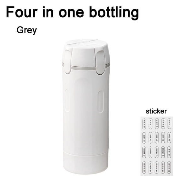 Chaungfeng 4-in-1 Portable Cosmetic Shampoo Dispenser Storage Bottle, Plastic Travel Friendly Compact Design for Easy Carrying (Include Label Stickers, Gray)
