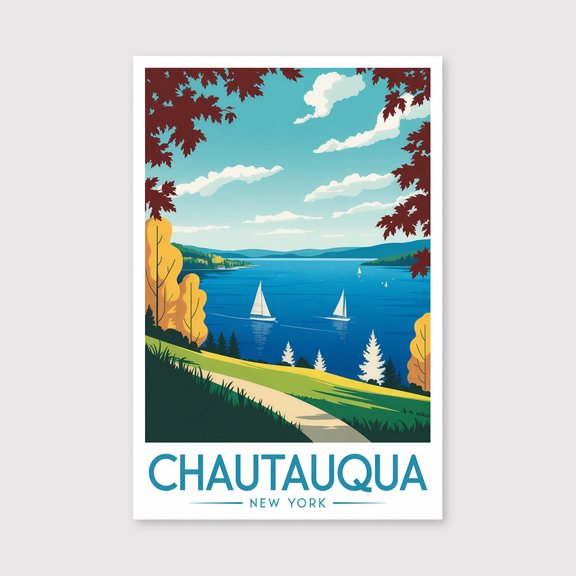 Chautauqua Lake Travel Print Canvas Wall Art, Chautauqua Lake Wall Hanging Home decor Chautauqua Lake Canvas Art, New York State Art Canvas -1WN840