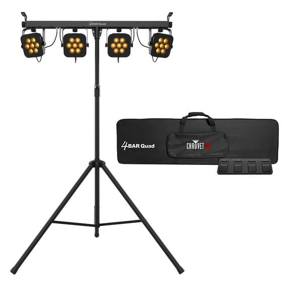 Chauvet 4BAR Quad RGBA Wash Light Lighting Kit w/Wireless Footswitch+Tripod+Bag