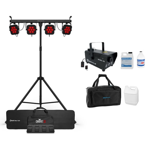 Chauvet DJ 4BAR HEX ILS RGBAW+UV LED Wash Lighting System+Fogger+Bags+Fluid