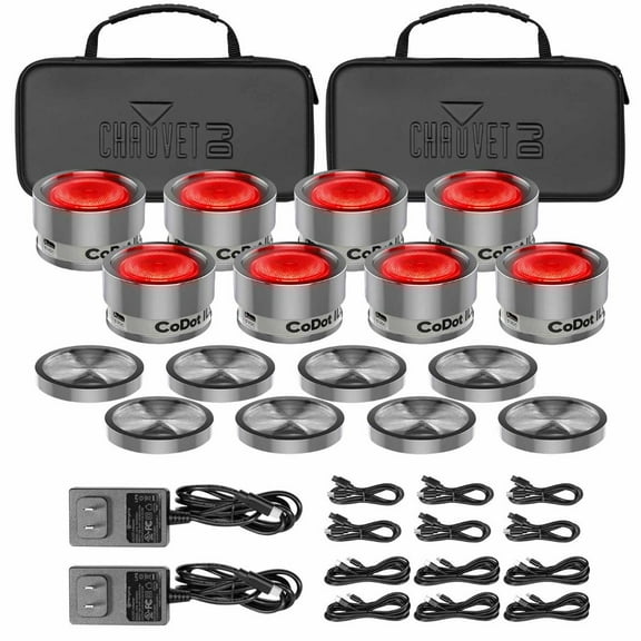 Chauvet DJ CODOTILS Coin-Sized LED Illuminators with Carrying Case, Lenses, Cables & Power Supply 2-Pack (8 Lights in Total)