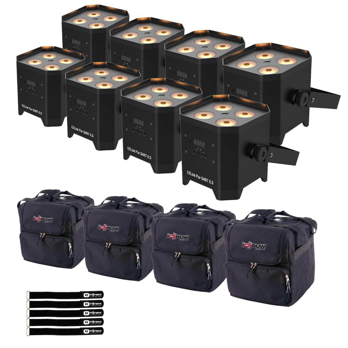 Chauvet DJ EZLink Par Q4BT ILS Battery-Operated 100% TRUE Wireless Quad-Color (RGBA) LED Par 8-Pack with Lighting Bags Package