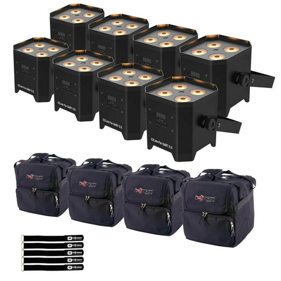 Chauvet DJ EZLink Par Q4BT ILS Battery-Operated 100% TRUE Wireless Quad-Color (RGBA) LED Par 8-Pack with Lighting Bags Package