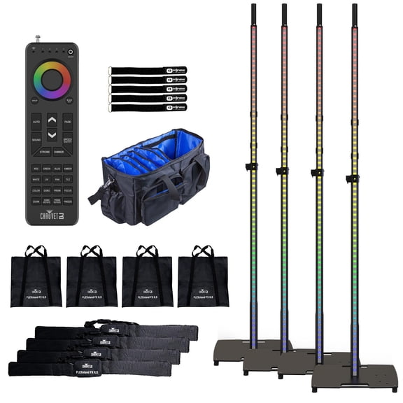 Chauvet DJ FLEXstand FX ILS Lighting Stand w/Built-in LED Strip 4-Pack with Remote & Bag Package