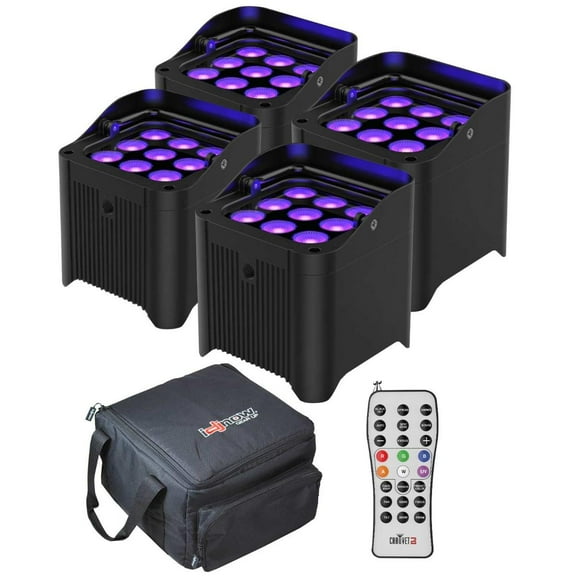 Chauvet DJ Freedom Par H9 IP TRUE Wireless, Battery-Operated Hex-Color LED Uplights 4 Package Bundle
