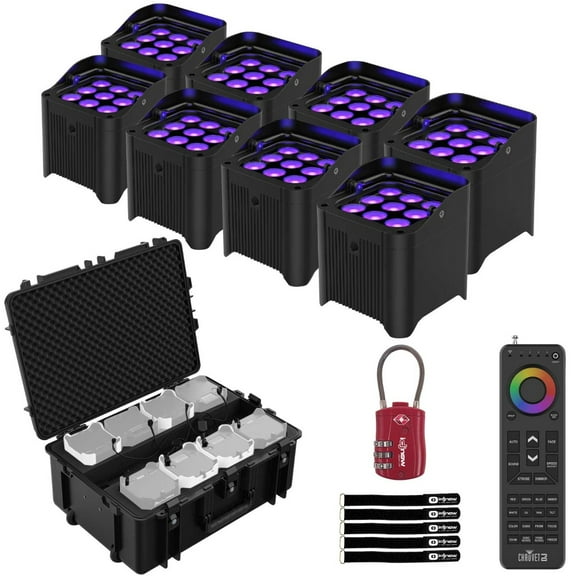 Chauvet DJ Freedom Par H9 IP TRUE Wireless, Battery-Operated Hex-Color LED Uplights Eight Package with Charging Case