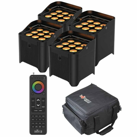 Chauvet DJ Freedom Par Q9 TRUE Wireless, Battery-Operated Quad-Color (RGBA) LED Uplight Four Package with Handheld Remote
