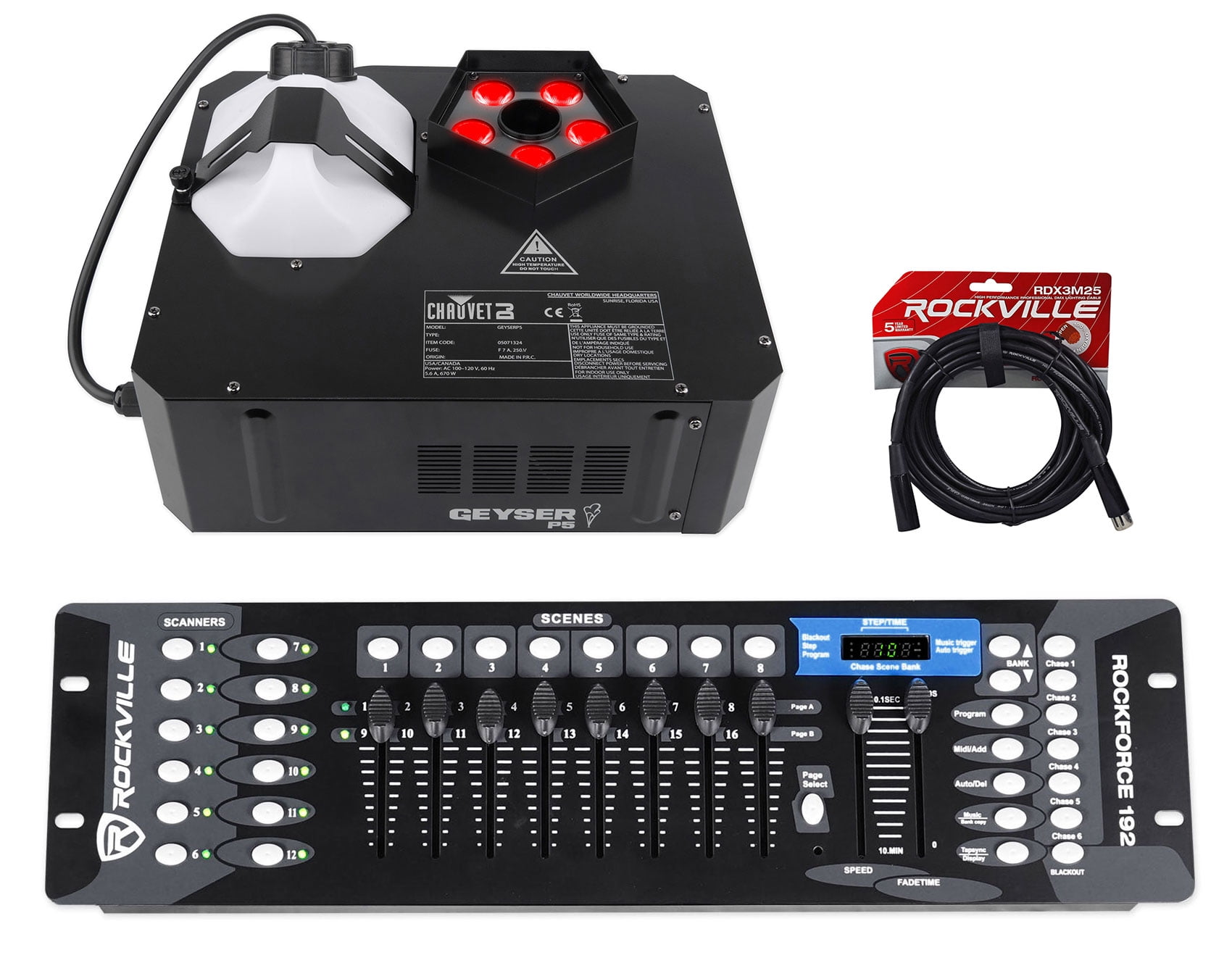 Chauvet DJ GEYSER P5 DMX Fog Machine RGBA+UV LED Effects+Remote+DMX Controller