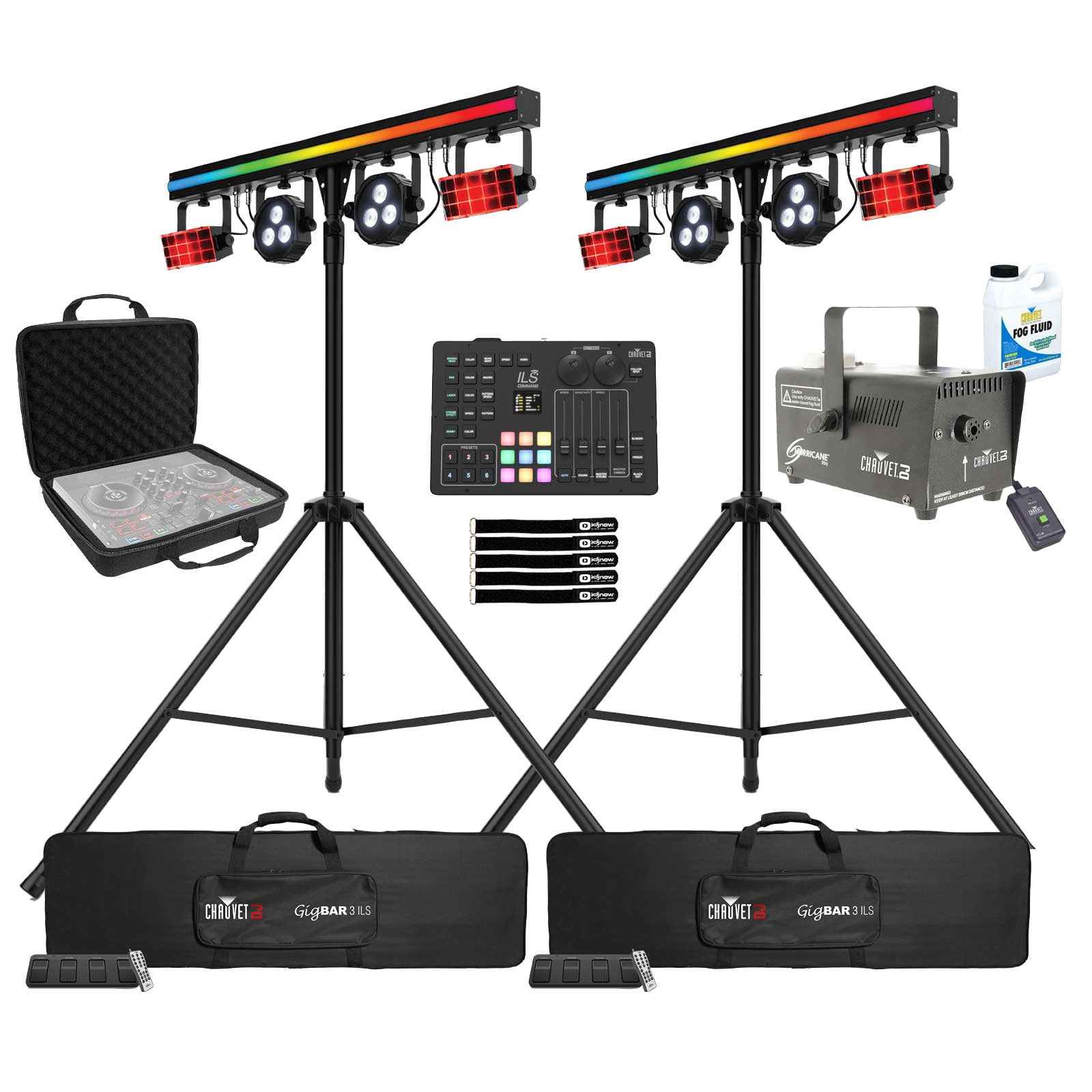 Chauvet DJ GigBAR 3 ILS 3-in-1 Effect Lighting System 2-Pack with Fog Machine & Controller Package
