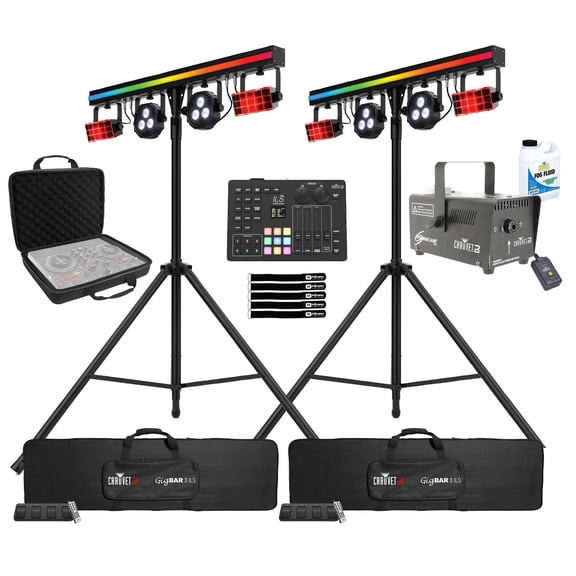 Chauvet DJ GigBAR 3 ILS 3-in-1 Effect Lighting System 2-Pack with Fog Machine & Controller Package