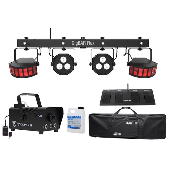 Chauvet DJ GigBAR Flex (2) Derby+(2) Par Can Lights+Footswitch+Fogger w/ LED's