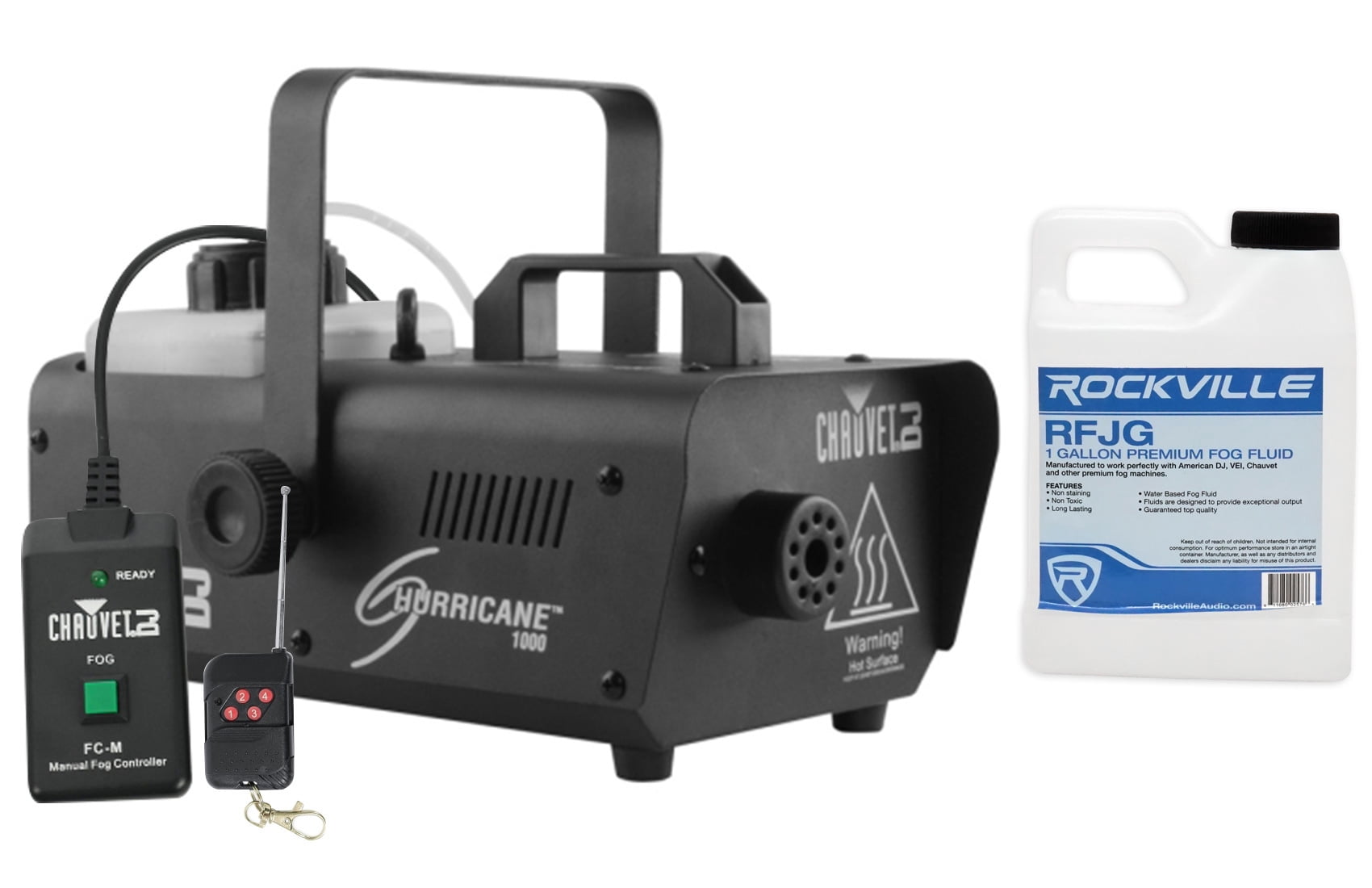 CHAUVET DJ Hurricane 1000 Fog Machine w/Wired & Wireless Remote + FJU Fog Fluid