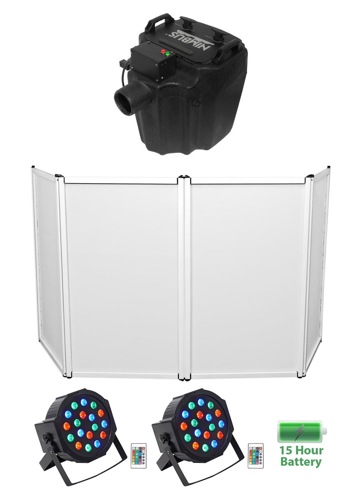 Chauvet DJ Nimbus Dry Ice Fog Machine Fogger+DJ Facade+2) Battery Par Lights