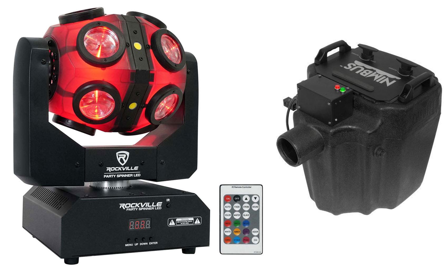 Chauvet DJ Nimbus Pro Dry Ice Fog Machine+Party Spinner LED Moving Head Light