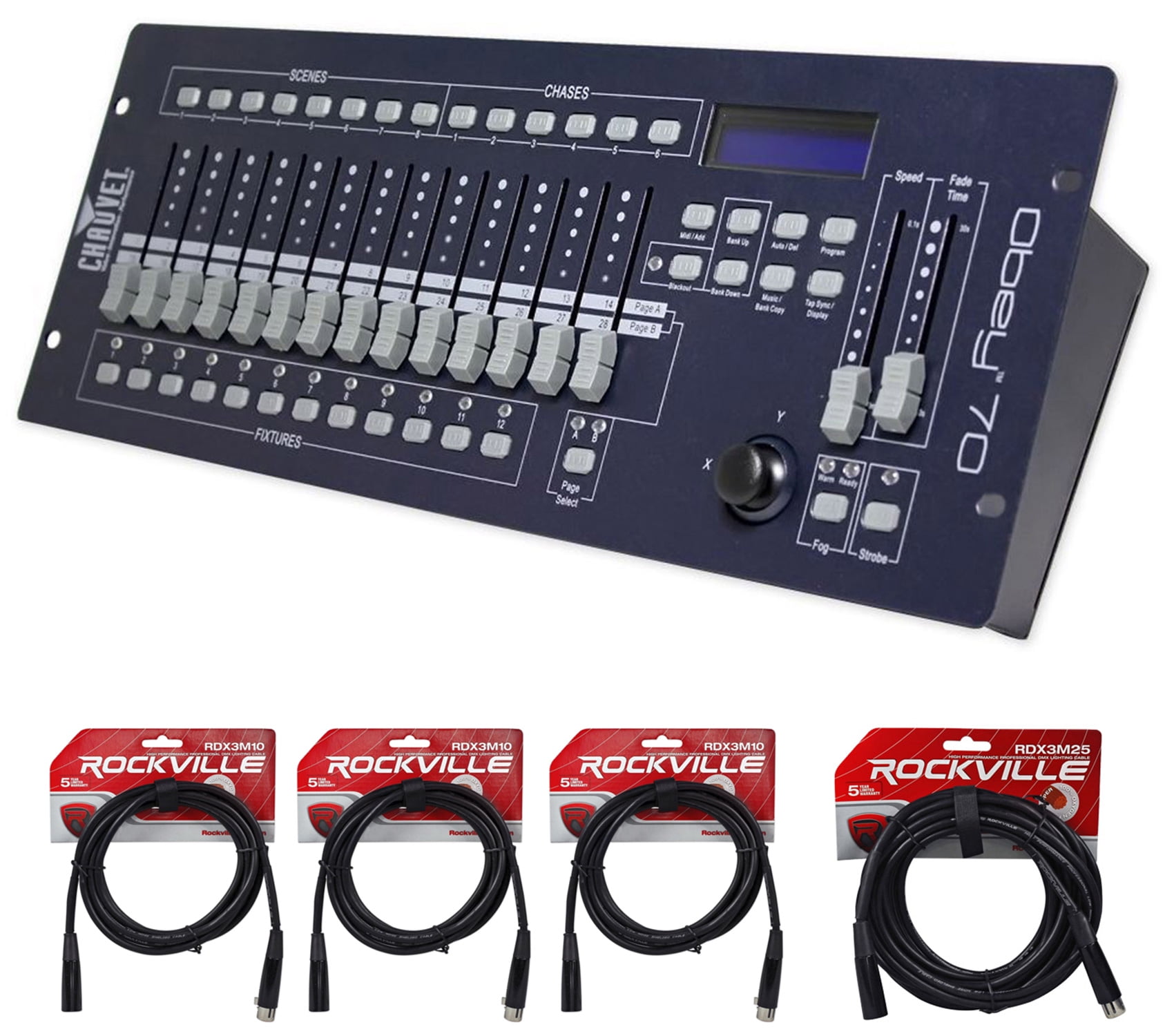Chauvet DJ OBEY 70 Light/Fog DMX Lighting Controller+(3) 10ft.+25ft. DMX Cables