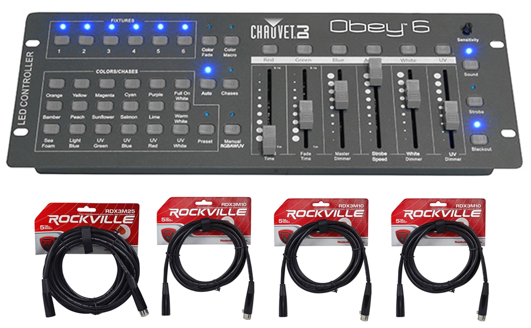 Chauvet DJ Obey 6 Compact Universal 6 Ch. DMX DJ MIDI FX Controller+4 DMX Cables