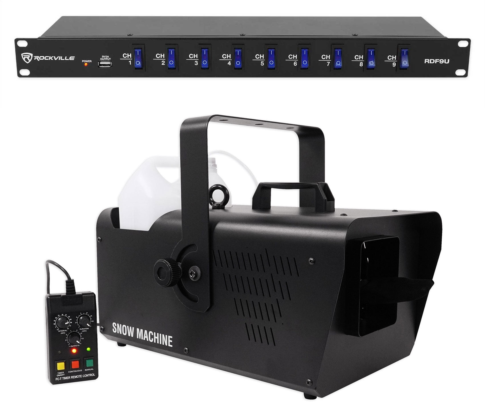 Chauvet DJ SM 250 DMX Snow Machine w/ Wired Timer Remote SM250 + Power Strip
