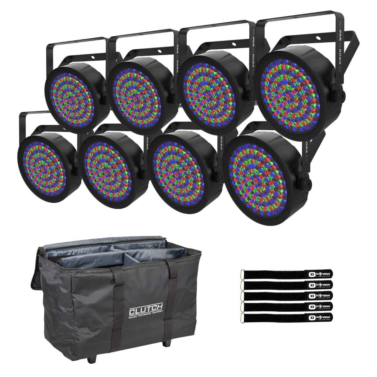 Chauvet DJ SlimPAR 64 RGBA ILS Compact Quad-Color LED Par Wash Light 8-Pack with Bags Package