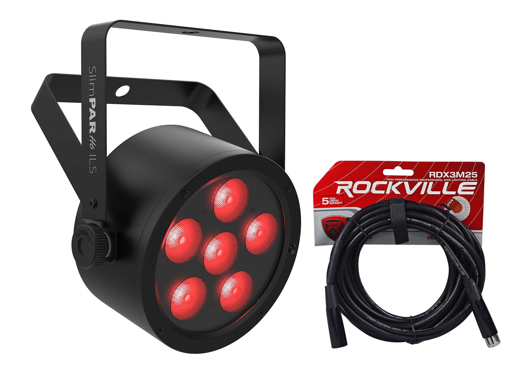 Chauvet DJ SlimPAR H6 ILS RGBAW+UV LED Par Can Party/Stage Wash Light+DMX Cable