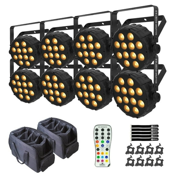Chauvet DJ SlimPAR Q12 BT ILS RGBA LED Compact Par Wash Light 8-Pack with Bags Package