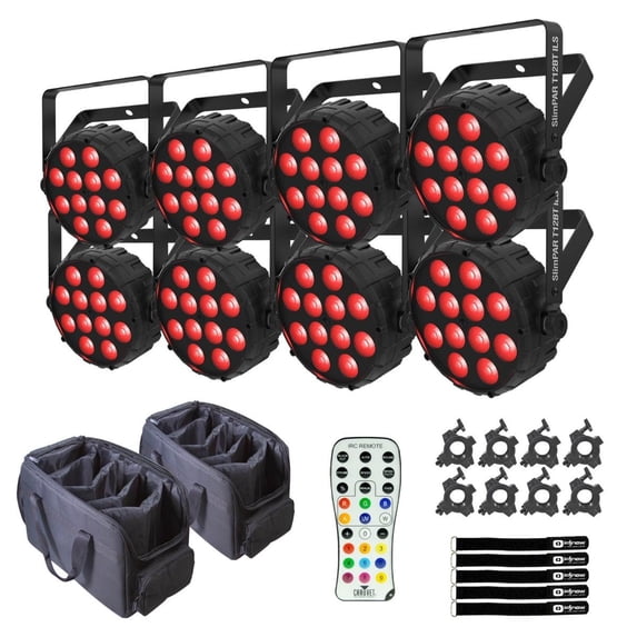 Chauvet DJ SlimPAR T12 BT ILS RGB LED Compact Par Wash Light 8-Pack with Bags Package