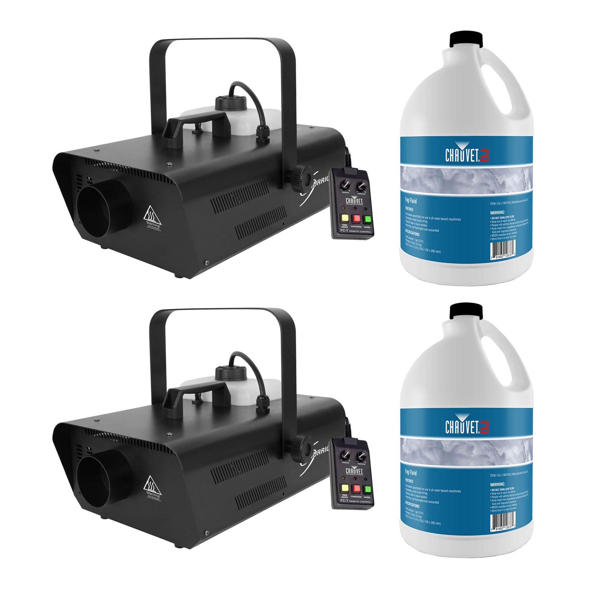 Chauvet DJ Smoke Fog Machine w/ Wired Remote (2 Pack) & Fog Juice (2
