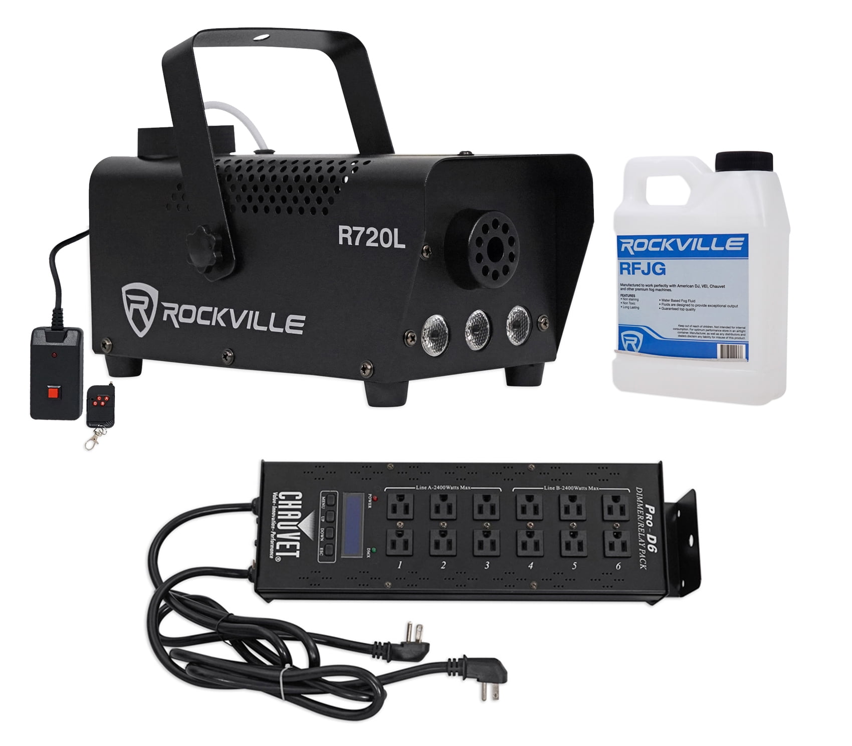 Chauvet PRO-D6 6 Ch 20A DMX-512 Dimmer Switch Pack 115V/230V+Free Fog Machine