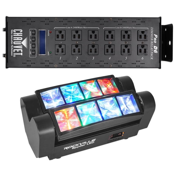 Chauvet PRO-D6 6 Ch 20A DMX-512 Dimmer Switch Pack 115V and 230V+Spyder LED