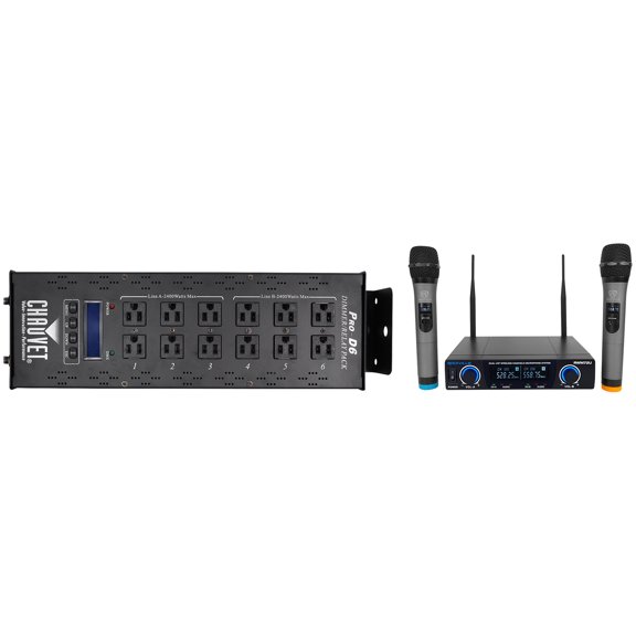 Chauvet PRO-D6 6 Ch 20A DMX-512 Dimmer Switch Pack+Dual Wireless UHF Mics