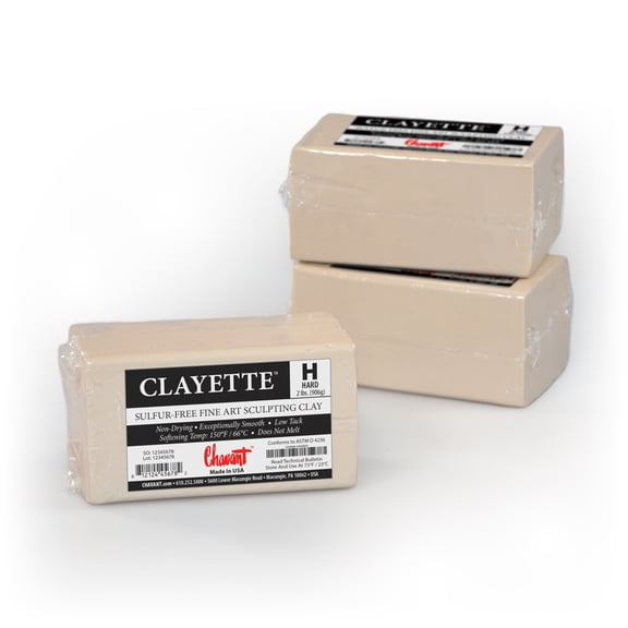 Chavant CLAYETTE Hard - 2 Lbs. Professional Oil Based Sulfur Free Sculpting Clay - Grey