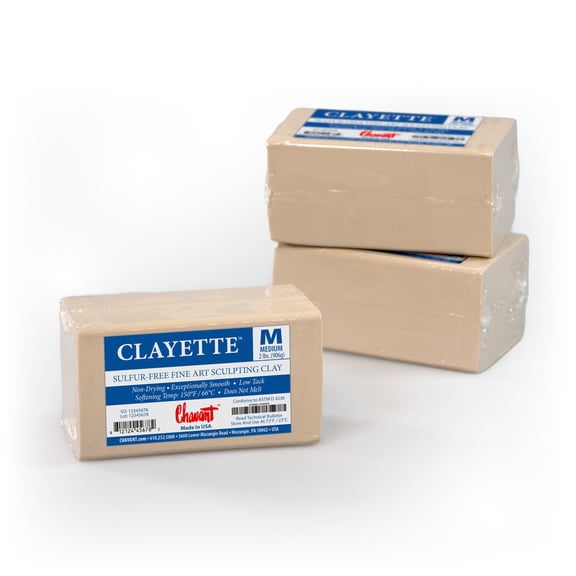 Chavant CLAYETTE Medium - 2 Lbs. Professional Oil Based Sulfur Free Sculpting Clay - Grey