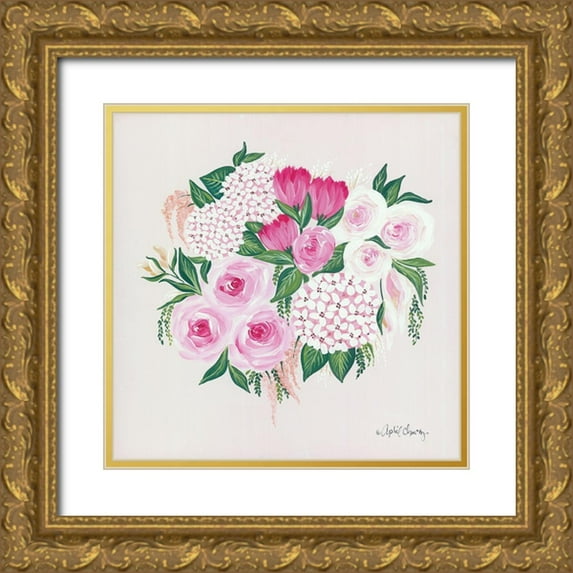 Chavez, April 20x20 Gold Ornate Wood Framed with Double Matting Museum Art Print Titled - Blush Bouquet