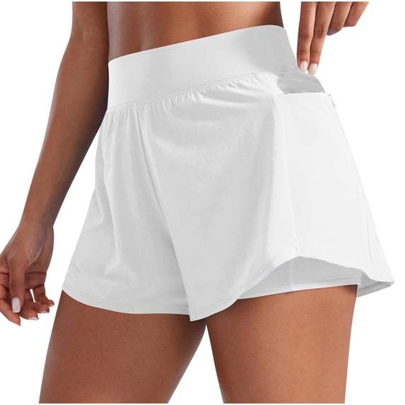 Chbgutlmr 2 In1 Workout Shorts for Women High Waisted Flat Front Shorts Casual Summer Yoga Gym Running Shorts with Pockets