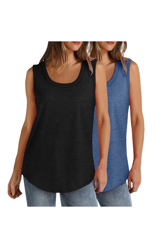 2 PC Womens Tank Tops Sleeveless Summer Top Scoop Neck Loose Fitted Basic Workout Casual Shirts