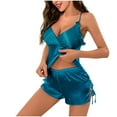 thumbnail image 1 of Chbgutlmr 2 Piece Pajamas for Women Set Deep V Neck Ruffle Low Back Camisoles Side Split Tie Shorts Homewear Outfits, 1 of 8